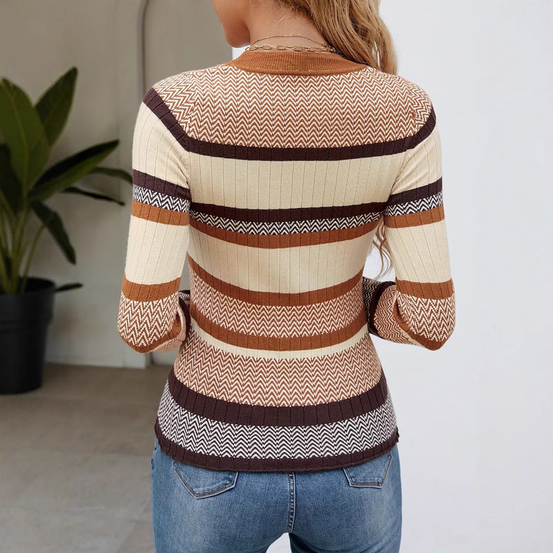 Contrast Color Striped Thread Top Fashion Sweater Women's