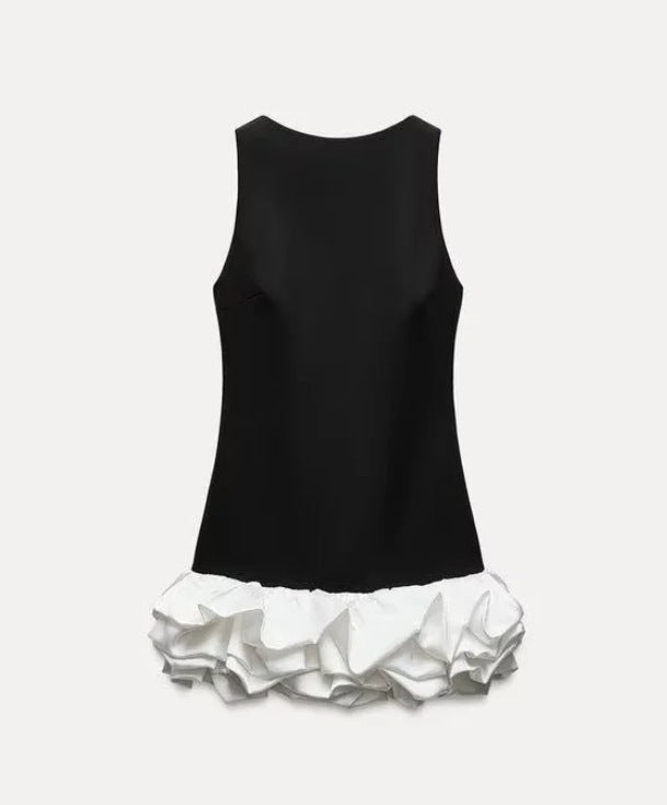 Women's Fashion White Short Frill Dress