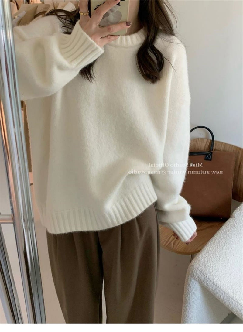 Lazy Style Solid Color Versatile Outer Wear Wool Knit Sweater