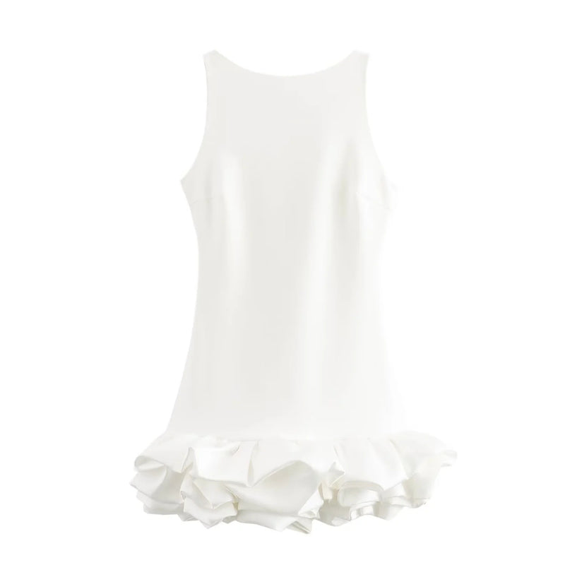 Women's Fashion White Short Frill Dress